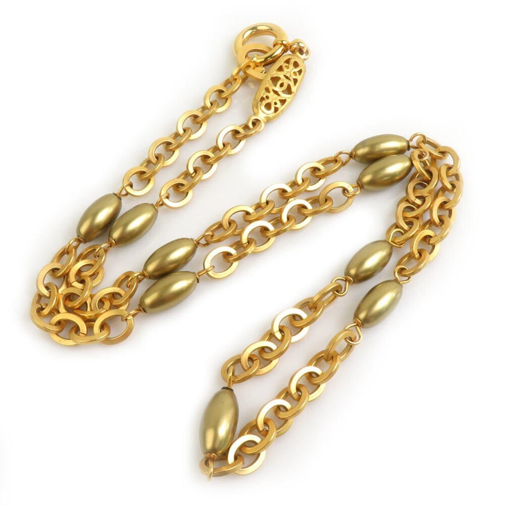 CHANEL Gold Pearl Logo Necklace - Picture 2 of 5